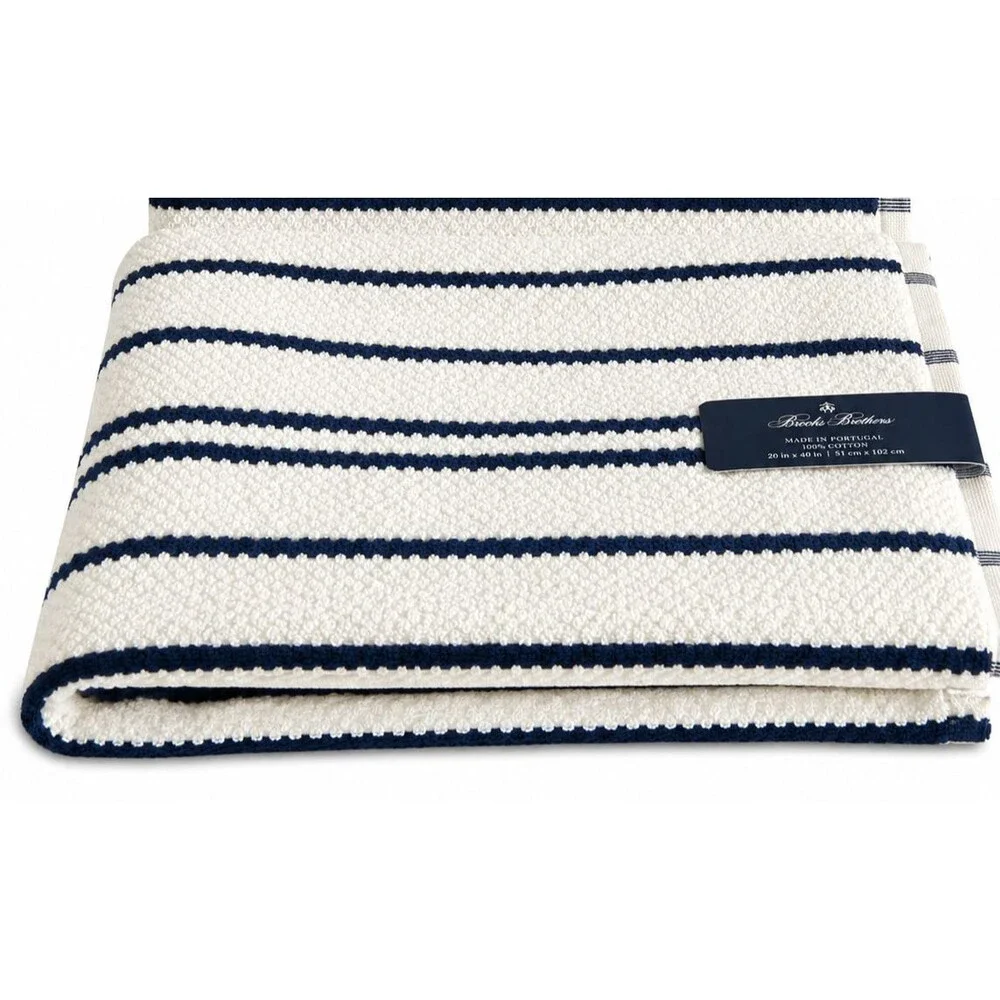 Brooks Brothers Bath Towels Set of 2 White Black Stripe Made in Portugal 30x54